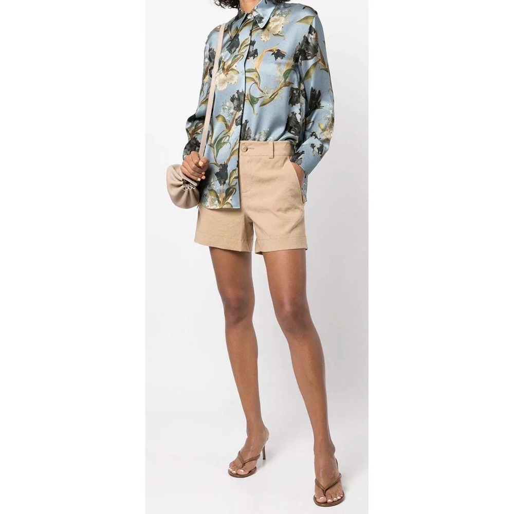Vince Womens Blue Floral 100% Silk Button Down Long Sleeve Blouse Size L - Picture 5 of 10